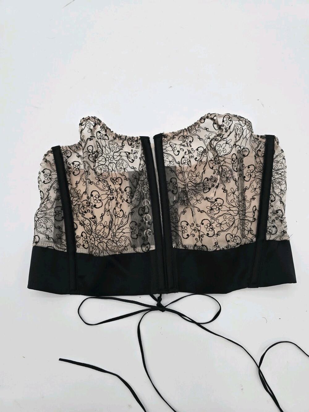 Victoria's Secret Women Medium Nude Lace Unlined Boned Corset Sheer Bustier
